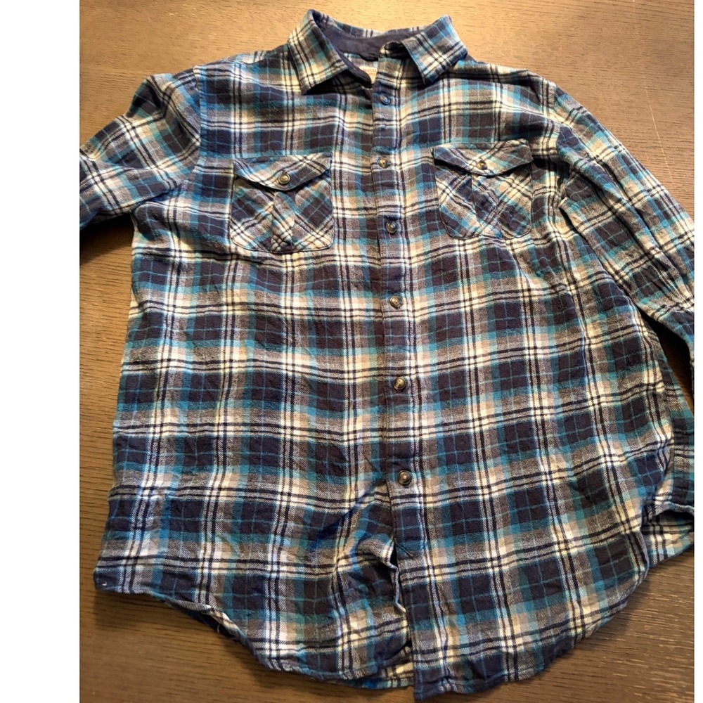 Mossimo Supply Co Mens Blue Plaid Flannel Button Down Shirt Long Sleeve L - Picture 4 of 9